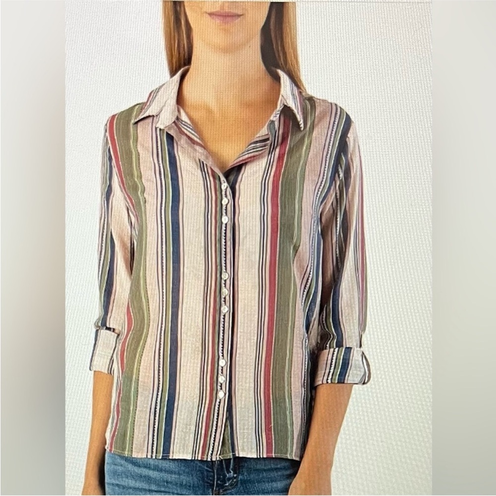 Striped Multicolor Button-Up Women's Top